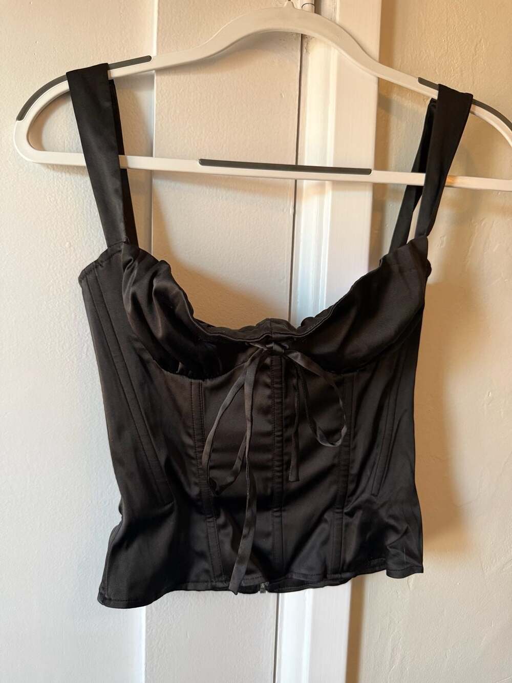 Miaou Agnes Corset Size S Black Satin Tie Strap Bustier Top